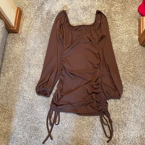 brown long sleeve adjustable dress